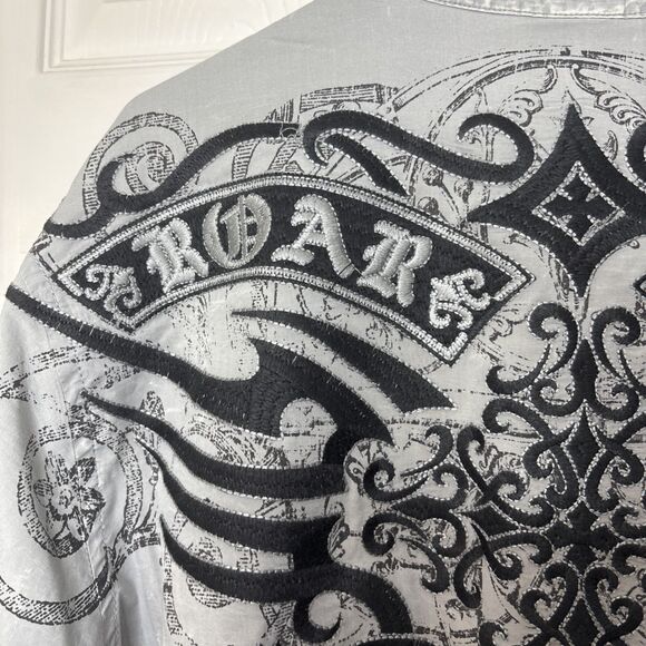 Roar 3XL Button Front Shirt Tribal Embroidered Graphic Western Style Black Gray - Picture 2 of 10